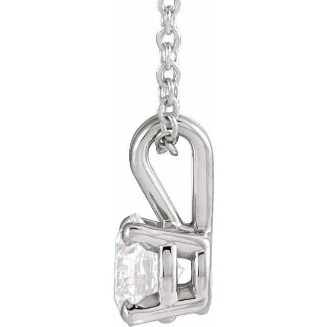 14K White 5/8 CT Lab-Grown Diamond Solitaire 16-18" Necklace