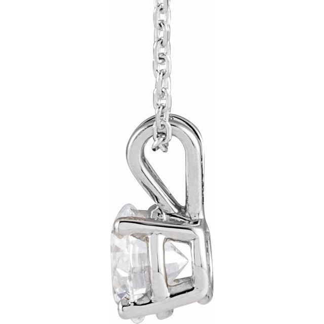 14K White 7/8 CT Lab-Grown Diamond Solitaire 16-18" Necklace