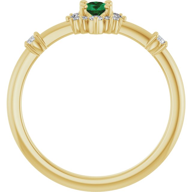 14K Yellow Lab-Grown Emerald & 1/6 CTW Natural Diamond Halo-Style Ring