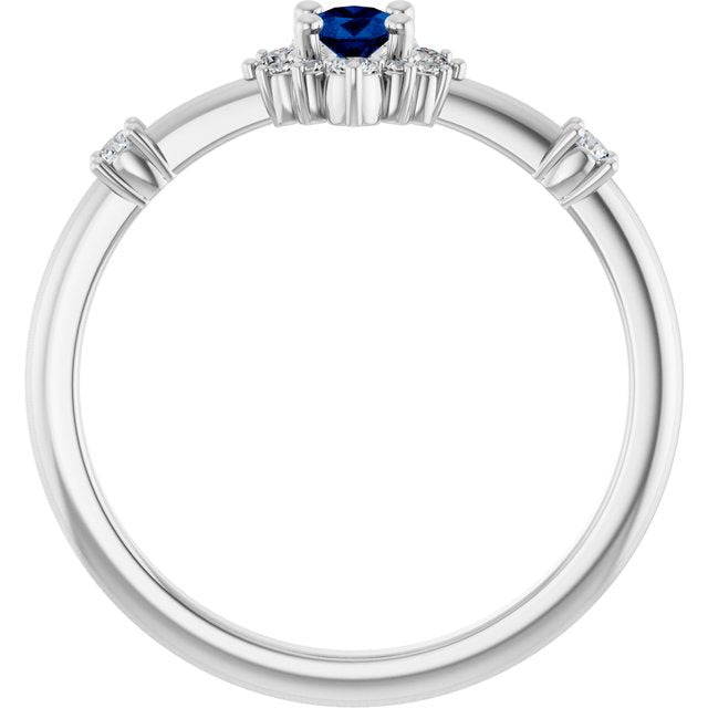 Platinum Lab-Grown Blue Sapphire & 1/6 CTW Natural Diamond Halo-Style Ring