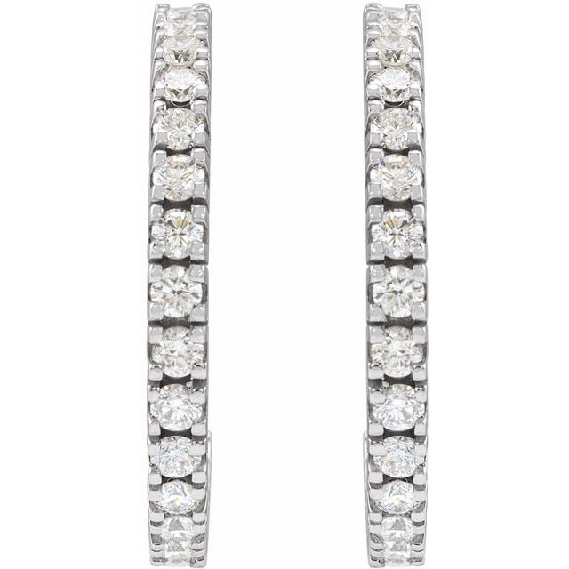 14K White 1 5/8 CTW Lab-Grown Diamond 24.7 mm Hoop Earrings