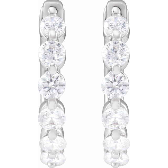 14K White 3/4 CTW Lab-Grown Diamond Hoop Earrings