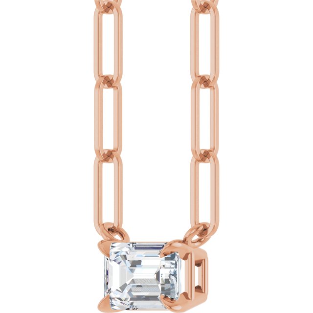 14K Rose 5/8 CT Lab-Grown Diamond Solitaire 18" Necklace