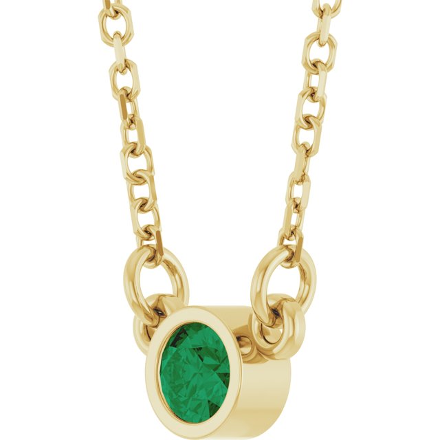 14K Yellow Lab-Grown Emerald Solitaire 16" Necklace