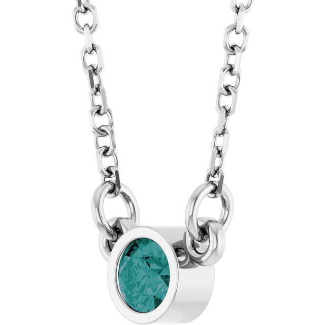 14K White Lab-Grown Alexandrite Solitaire 16" Necklace