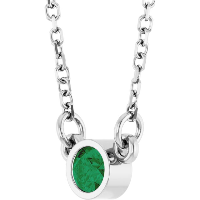 Platinum Lab-Grown Emerald Solitaire 16" Necklace