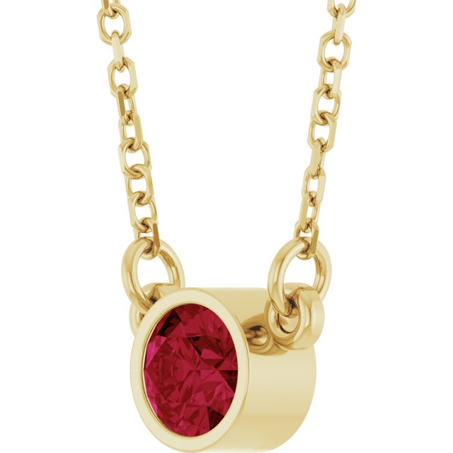 14K Yellow Lab-Grown Ruby Solitaire 16" Necklace