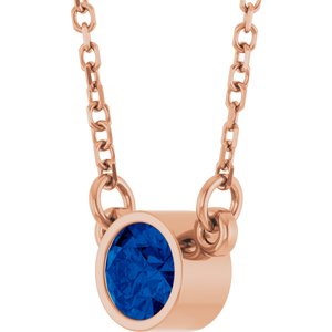 14K Rose Lab-Grown Blue Sapphire Solitaire 16" Necklace