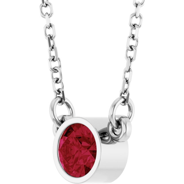 14K White Lab-Grown Ruby Solitaire 16" Necklace