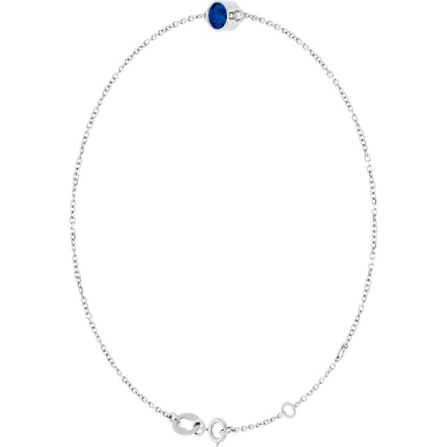14K White Lab-Grown Blue Sapphire 6 1/2-7 1/2" Bracelet