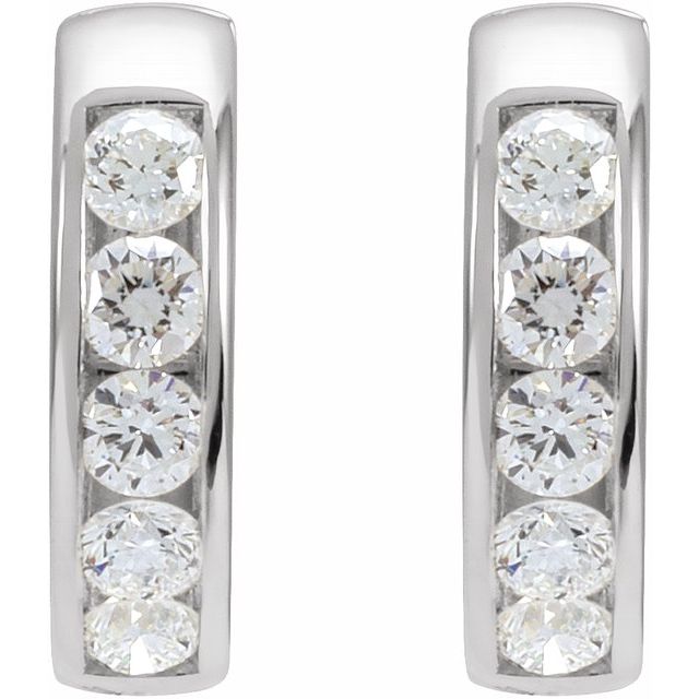 14K White 5/8 CTW Lab-Grown Diamond 14 mm Hinged Hoop Earrings