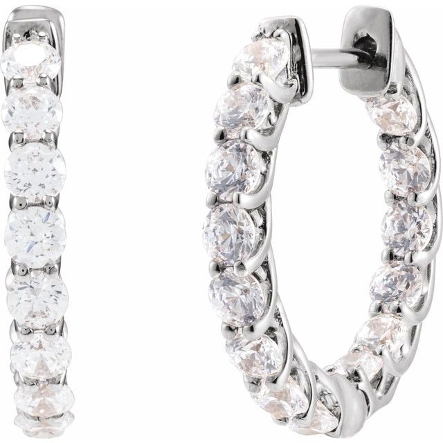 14K White 2 1/5 CTW Lab-Grown Diamond Inside-Outside 19.7 mm Hoop Earrings