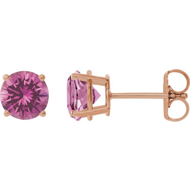 14K Rose 7 mm Lab-Grown Pink Sapphire Stud Earrings