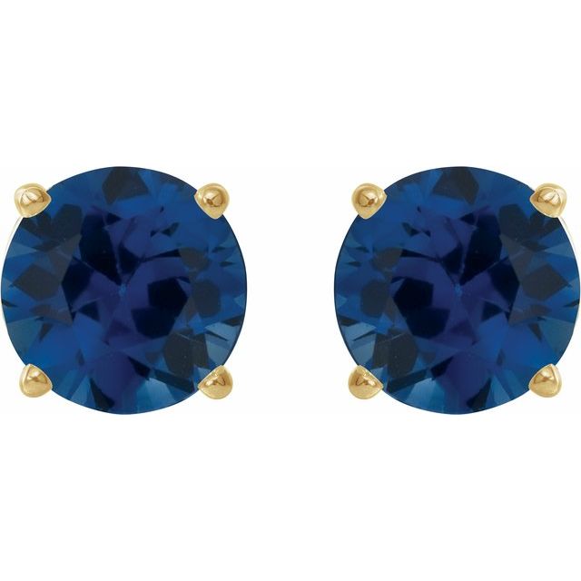 14K Yellow 8 mm Lab-Grown Blue Sapphire Stud Earrings