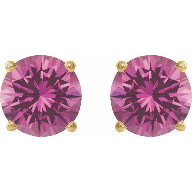 14K Yellow 8 mm Lab-Grown Pink Sapphire Stud Earrings