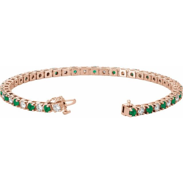 14K Rose Lab-Grown Emerald & 2 3/8 CTW Lab-Grown Diamond Line 7" Bracelet