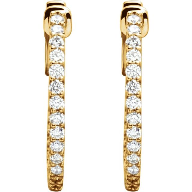 14K Yellow 1/2 CTW Lab-Grown Diamond Inside-Outside 19 mm Hinged Hoop Earrings