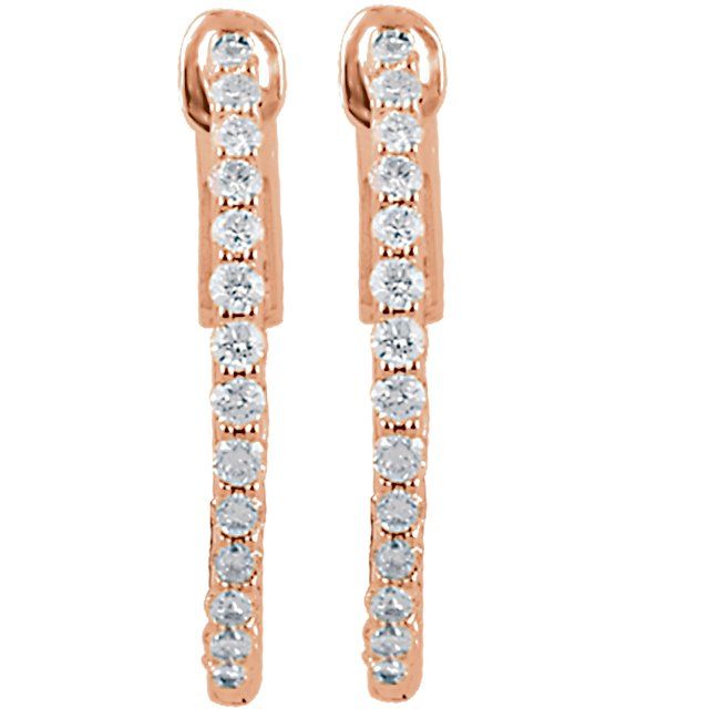 14K Rose 1/2 CTW Lab-Grown Diamond Inside-Outside 19 mm Hinged Hoop Earrings