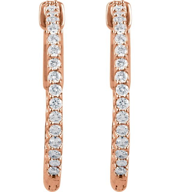 14K Rose 3/4 CTW Lab-Grown Diamond Inside-Outside 23 mm Hinged Hoop Earrings