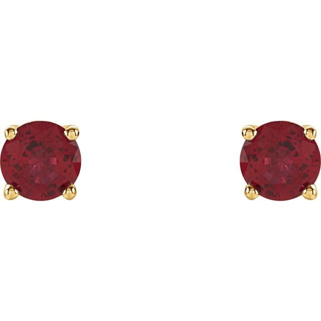 14K Yellow 4 mm Lab-Grown Ruby Stud Earrings