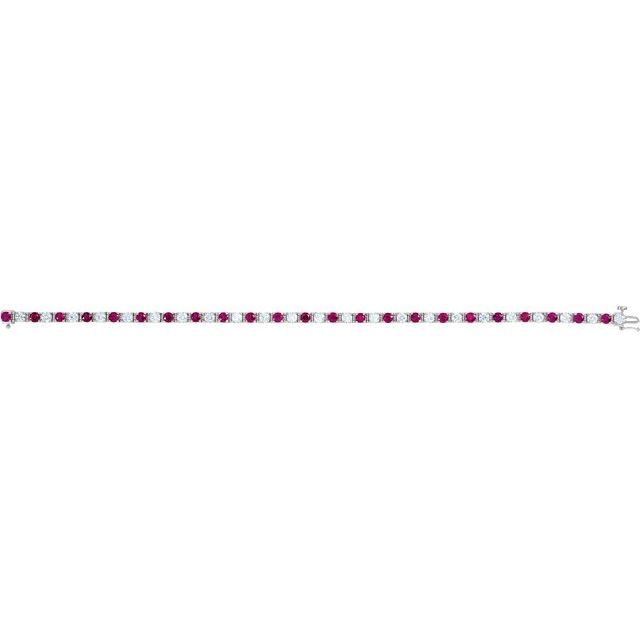 14K White Lab-Grown Ruby & 2 3/8 CTW Lab-Grown Diamond Line 7" Bracelet