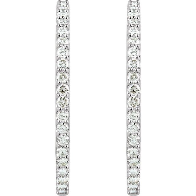 14K White 6 1/2 CTW Lab-Grown Diamond Inside-Outside 51 mm Hinged Hoop Earrings