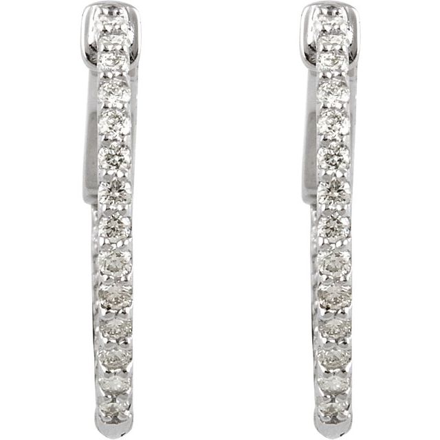 14K White 1/2 CTW Lab-Grown Diamond Inside-Outside 19 mm Hinged Hoop Earrings