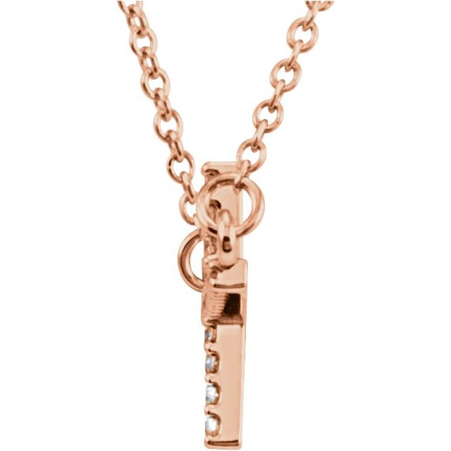 14K Rose 1/10 CTW Lab-Grown Diamond Sideways Cross 16-18" Necklace