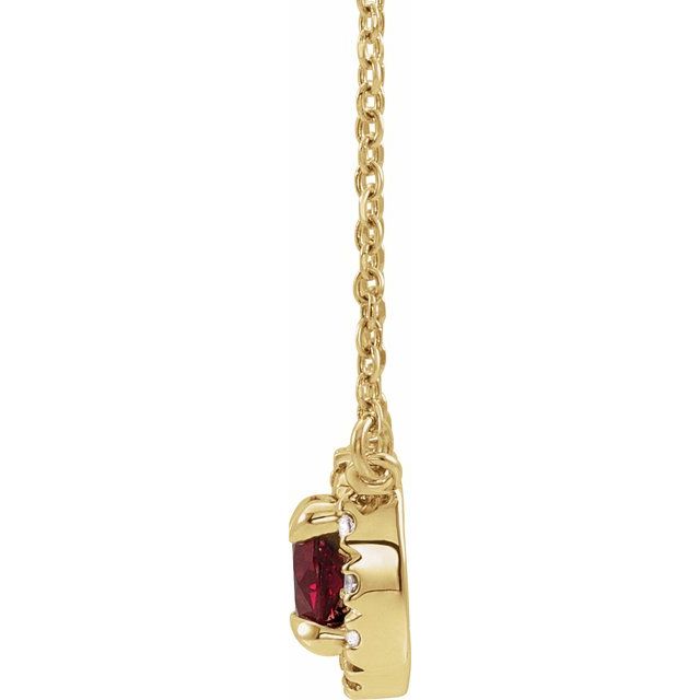 14K Yellow 4.5 mm Lab-Grown Ruby & .05 CTW Natural Diamond 18" Necklace