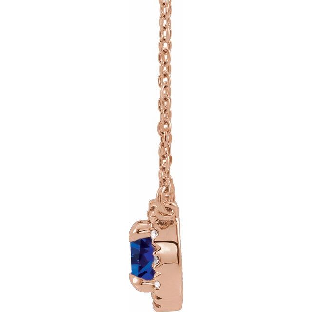 14K Rose 6.5 mm Lab-Grown Blue Sapphire & 1/6 CTW Natural Diamond 18" Necklace