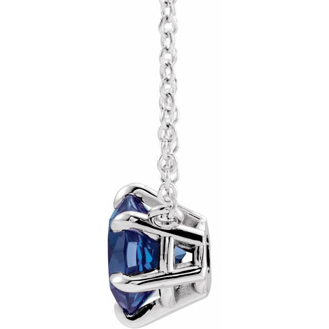 14K White Lab-Grown Blue Sapphire Solitaire 16" Necklace
