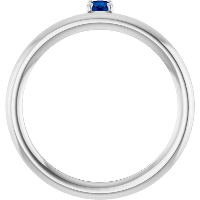 14K White Lab-Grown Blue Sapphire Stackable Ring