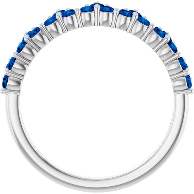 14K White Lab-Grown Blue Sapphire Crown Ring