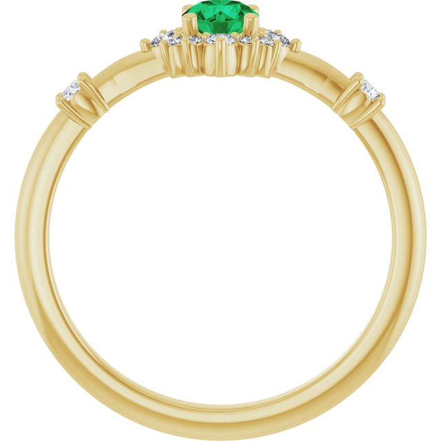 14K Yellow Lab-Grown Emerald & 1/6 CTW Natural Diamond Halo-Style Ring
