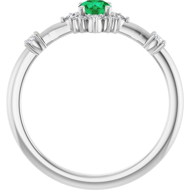 Platinum Lab-Grown Emerald & 1/6 CTW Natural Diamond Halo-Style Ring