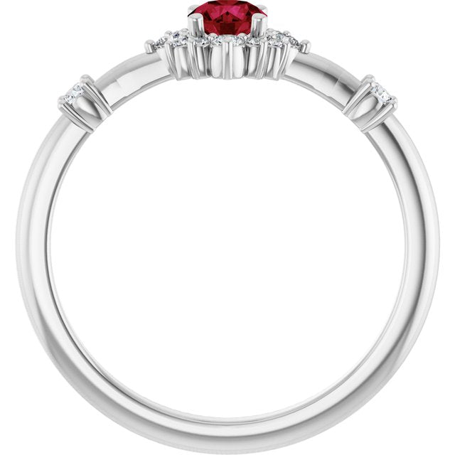 Sterling Silver Lab-Grown Ruby & 1/6 CTW Natural Diamond Halo-Style Ring
