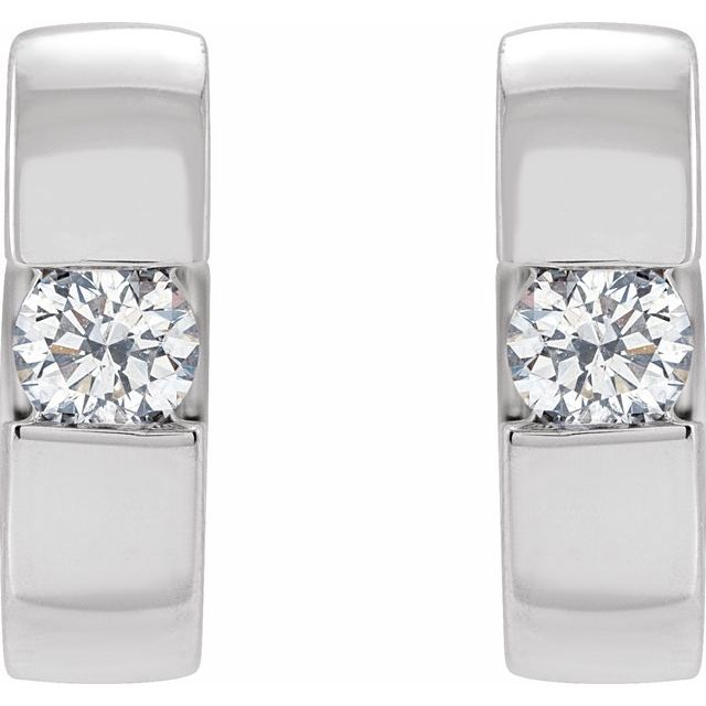 14K White 1/4 CTW Lab-Grown Diamond Hinged Huggie Earrings