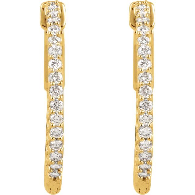 14K Yellow 3/4 CTW Lab-Grown Diamond Inside-Outside 23 mm Hinged Hoop Earrings
