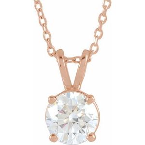 14K Rose  1 CT Lab-Grown Diamond Solitaire 16-18" Necklace