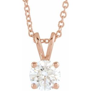 14K Rose  5/8 CT Lab-Grown Diamond Solitaire 16-18" Necklace
