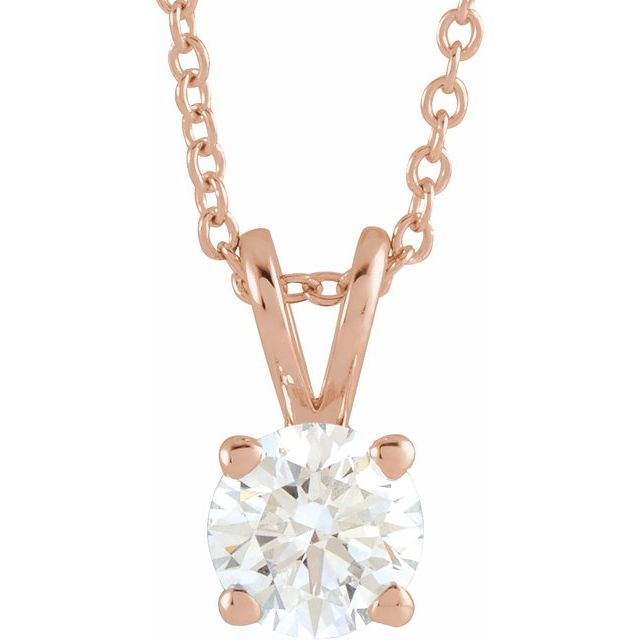 14K Rose  5/8 CT Lab-Grown Diamond Solitaire 16-18" Necklace