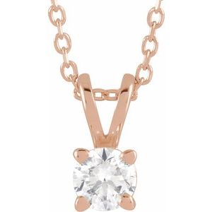 14K Rose  1/4 CT Lab-Grown Diamond Solitaire 16-18" Necklace