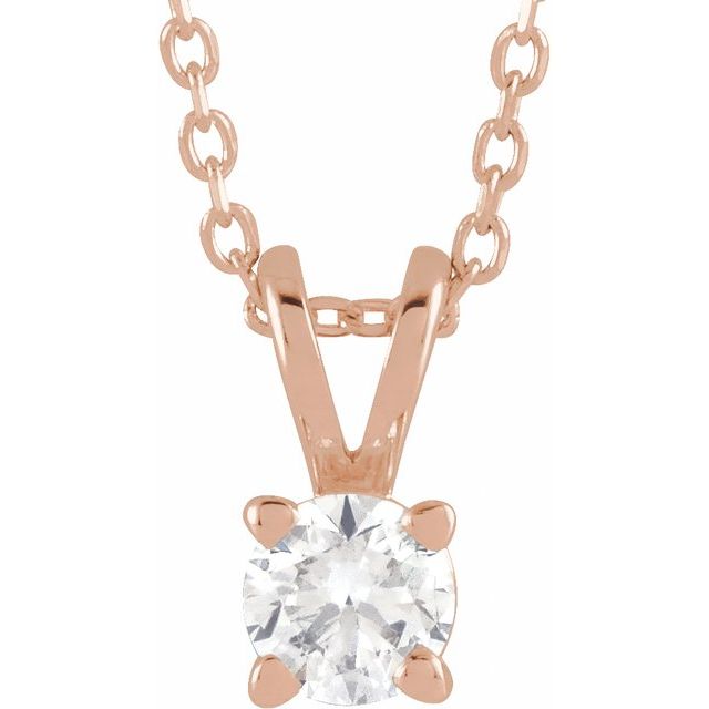 14K Rose  1/4 CT Lab-Grown Diamond Solitaire 16-18" Necklace