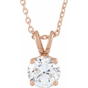 14K Rose  7/8 CT Lab-Grown Diamond Solitaire 16-18" Necklace