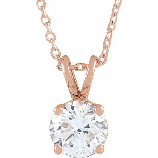 14K Rose  7/8 CT Lab-Grown Diamond Solitaire 16-18" Necklace