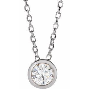 14K White 1/4 CT Lab-Grown Diamond Bezel-Set 16-18" Necklace