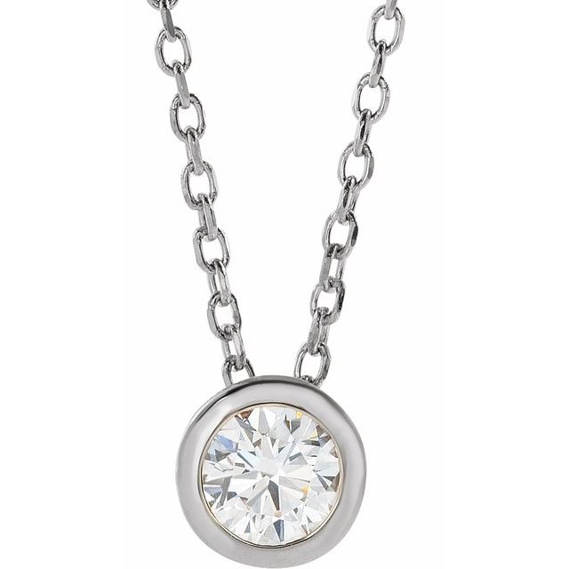 14K White 1/4 CT Lab-Grown Diamond Bezel-Set 16-18" Necklace