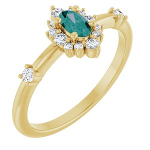 14K Yellow Lab-Grown Alexandrite & 1/6 CTW Natural Diamond Halo-Style Ring