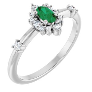 Sterling Silver Lab-Grown Emerald & 1/6 CTW Natural Diamond Halo-Style Ring