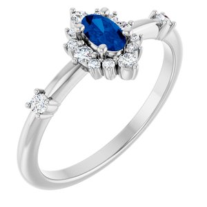 Platinum Lab-Grown Blue Sapphire & 1/6 CTW Natural Diamond Halo-Style Ring